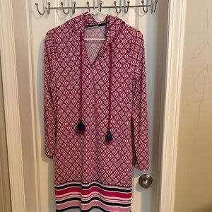Talbots Cabana life Pink Patterned Hooded Swim Coverup with Tassels